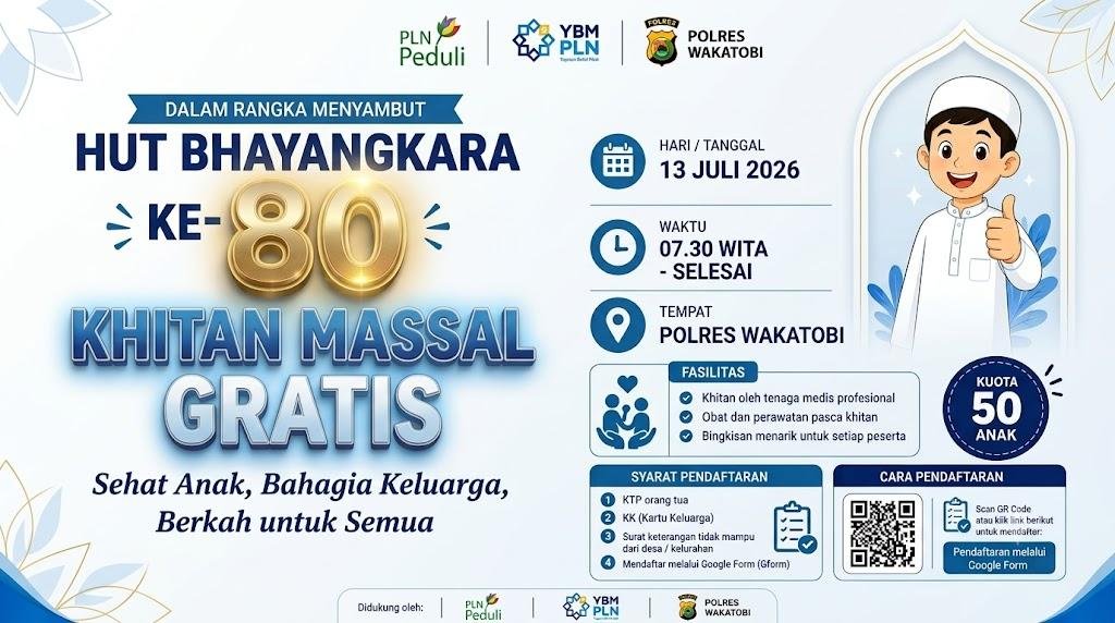 Sambut HUT Bhayangkara ke-80, Polres Wakatobi Gelar Khitan Massal Gratis untuk 50 Anak