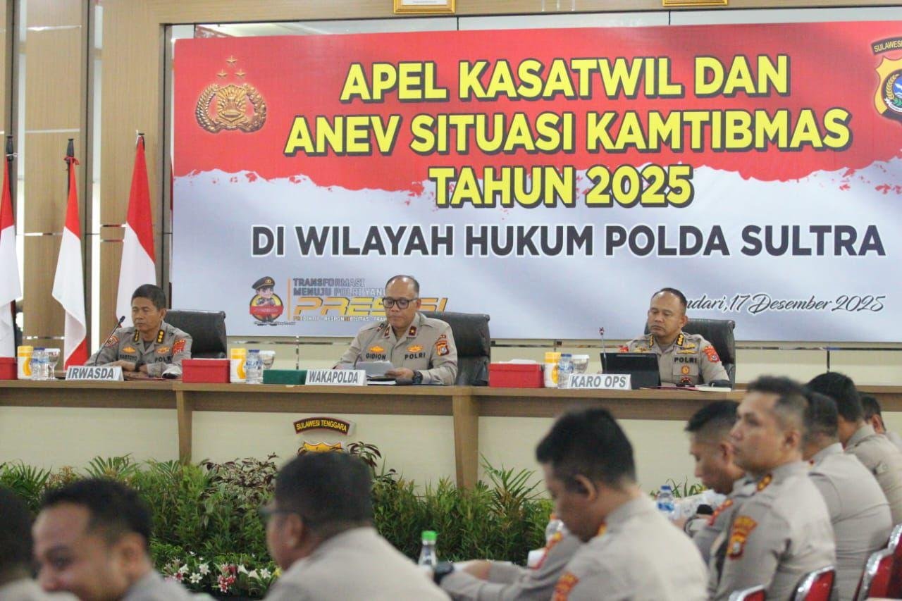Wakapolda Sultra Pimpin Apel Kasatwil dan Anev Kamtibmas Jajaran Polda Sultra